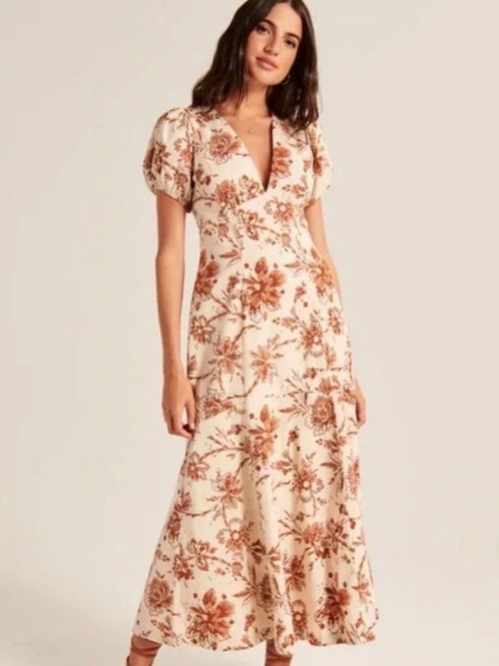Abercrombie & Fitch Cream Maxi Dress with Rust Floral Print